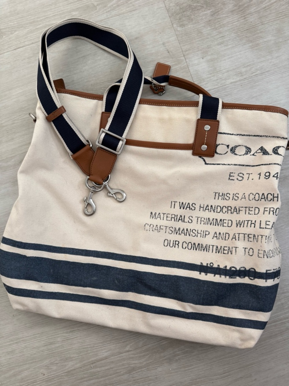 Coach Canvas Messenger Bag in Cream, Navy & Brown